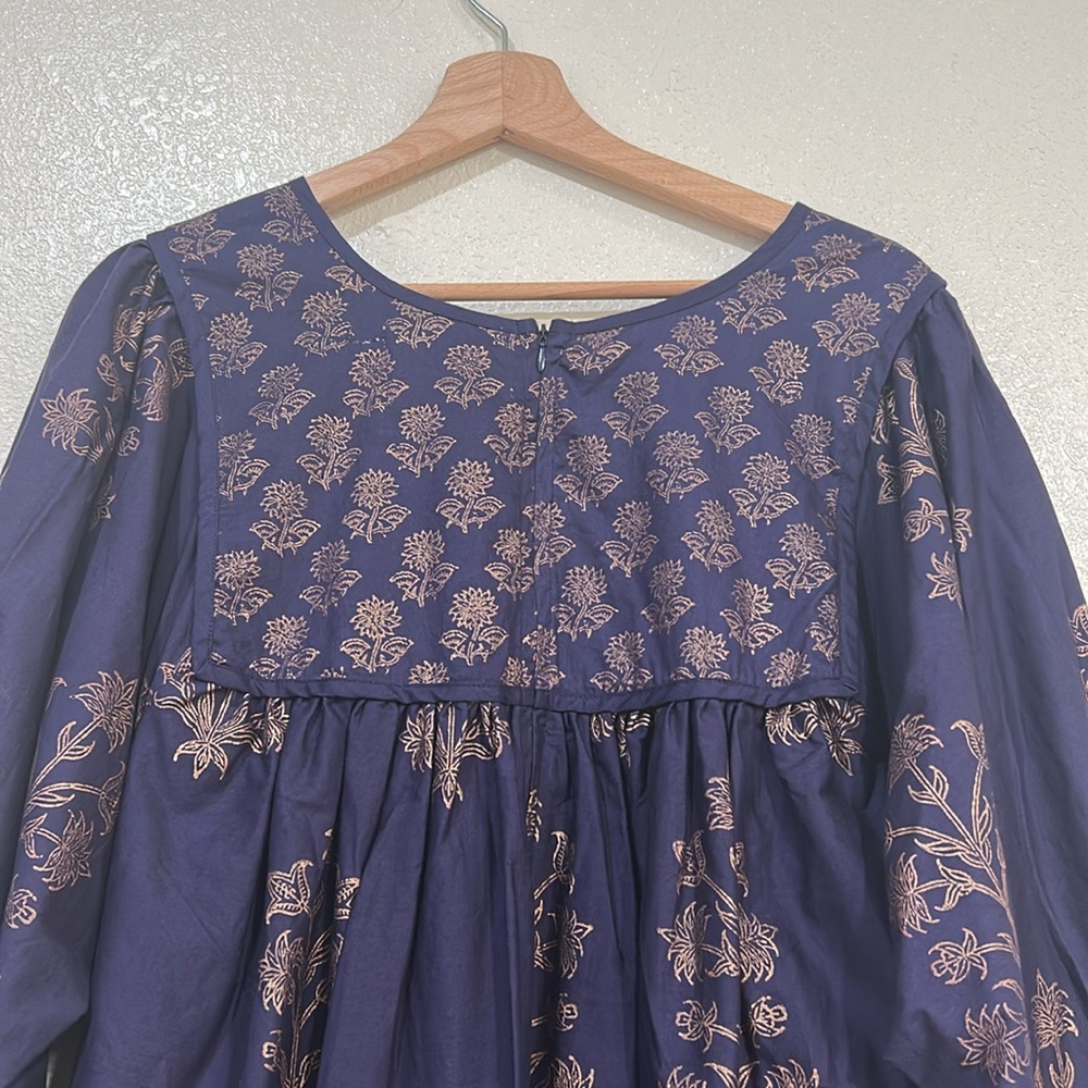 SZ BLOCKPRINTS WOMEN KITTY MIDI DRESS NAVY FLORAL Sz LG - Picture 4 of 11